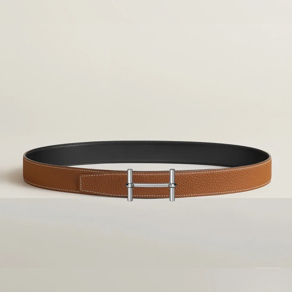 HERMES H d'Ancre Belt Buckle & Reversible leather strap 90 K AU 100 MM Noir/gold